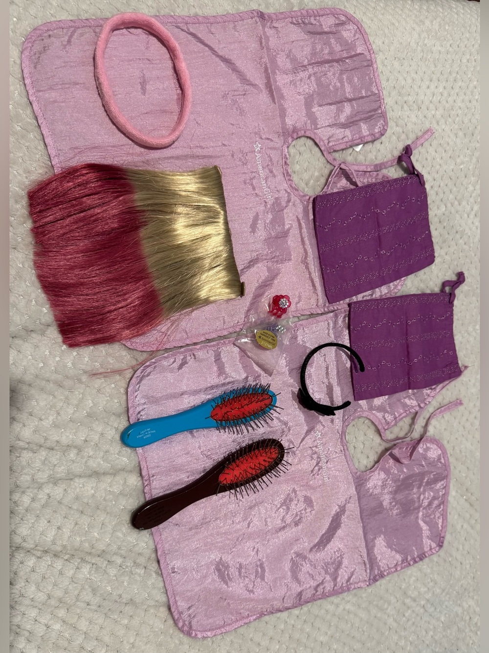 Authentic American Girl Doll Hair Care Salon Capes Brushes Clips Extension Lot